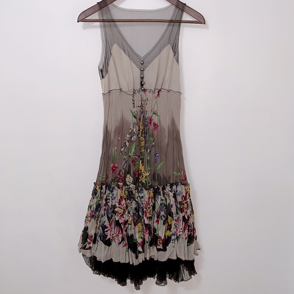 BCBG Max Azria Silk & Mesh Floral Dress